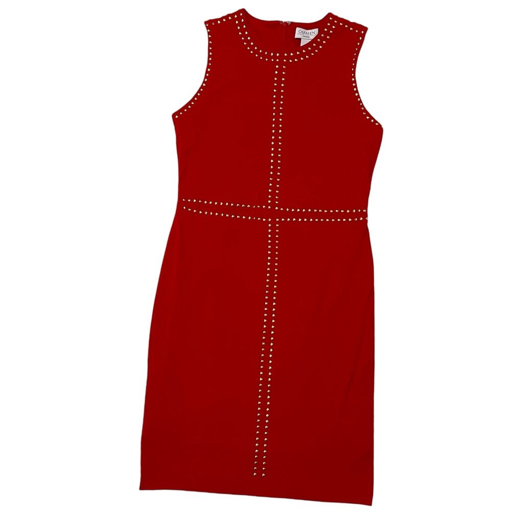 Carmen Marc Valvo Studded Sleeveless Sheath Dress - Red - 8